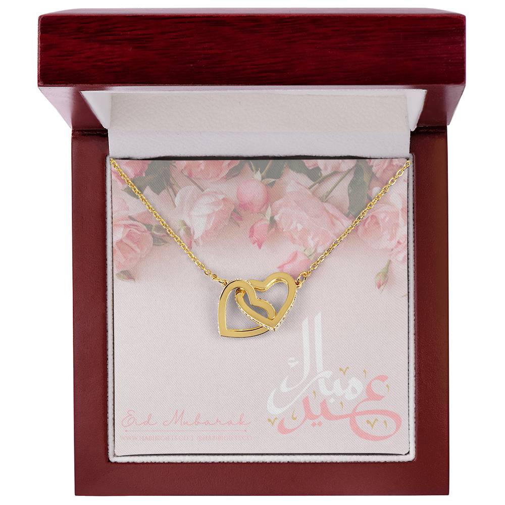 Eid Mubarak Double Hearts Necklace - Roses