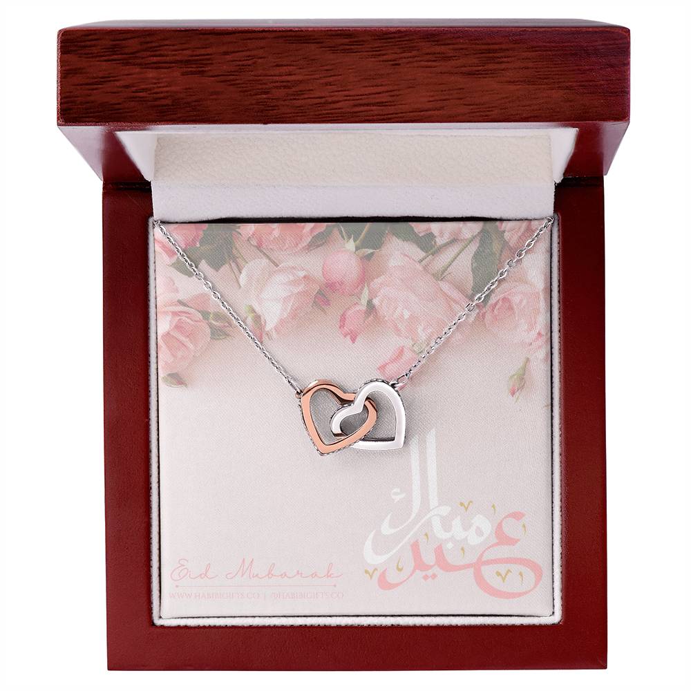 Eid Mubarak Double Hearts Necklace - Roses